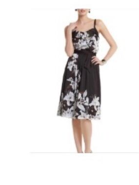 White House Black Market Black and White Floral Tie-Belt Midi Dress